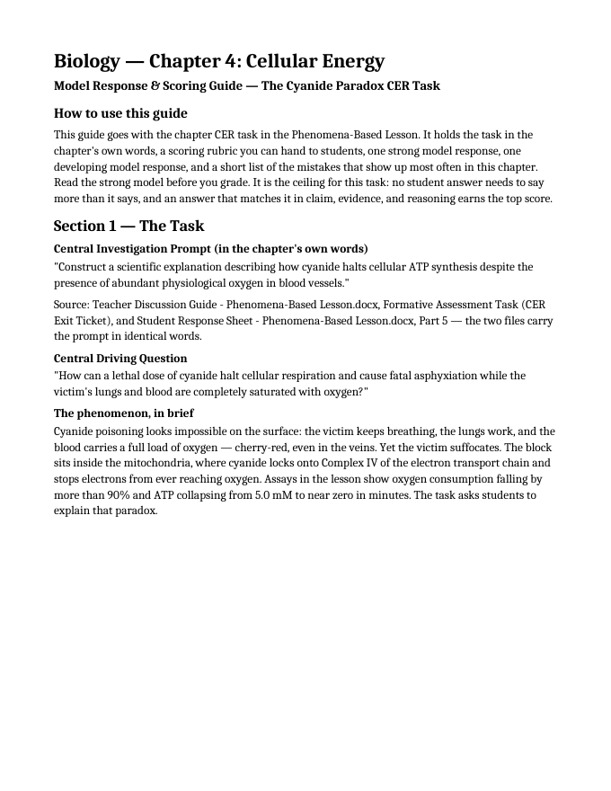 Cellular Energy Model Response & Scoring Guide sample page