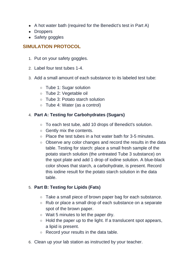 Chemistry in Biology Interactive Simulation sample page