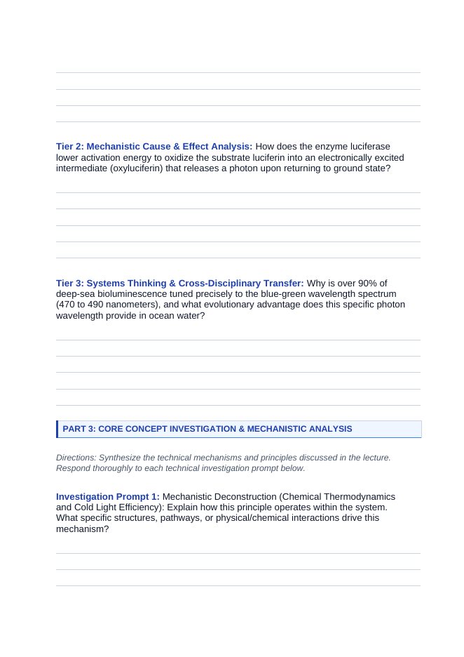 Chemistry in Biology Phenomena-Based Lesson: Deep Sea Bioluminescence Student Response Sheet sample page
