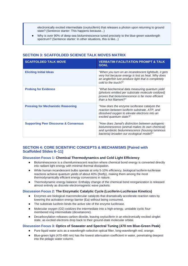 Chemistry in Biology Scaffolded Phenomena-Based Lesson: Deep Sea Bioluminescence Teacher Discussion Guide sample page