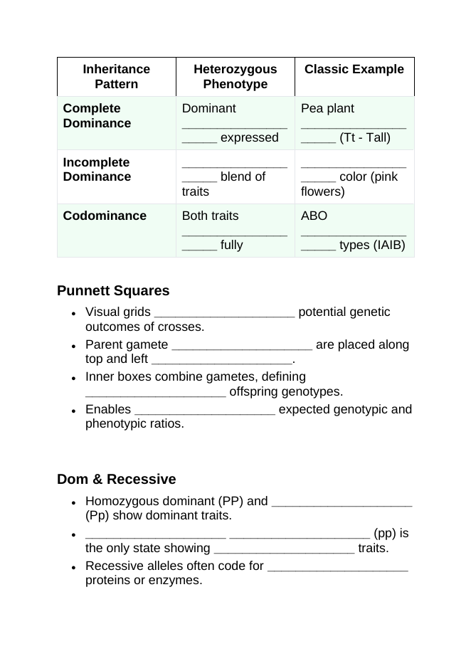 Core Ideas in Genetics Guided Notes sample page