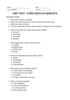 Core Ideas in Genetics Unit Test sample page