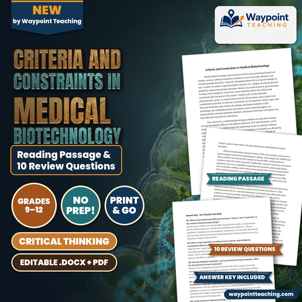 Criteria and Constraints in Medical Biotechnology Reading Worksheet cover