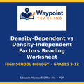 Density-Dependent vs Density-Independent Factors Reading Worksheet cover