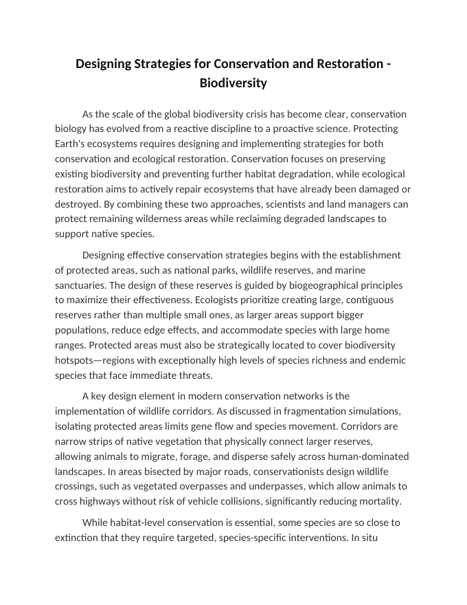 Designing Strategies for Conservation and Restoration Reading Worksheet sample page