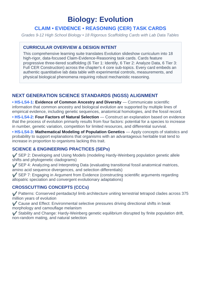 Evolution CER Task Cards sample page