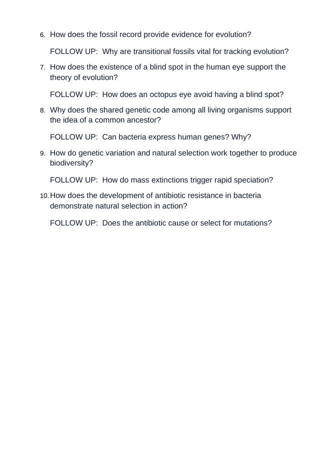 Evolution Critical Thinking Prompts sample page