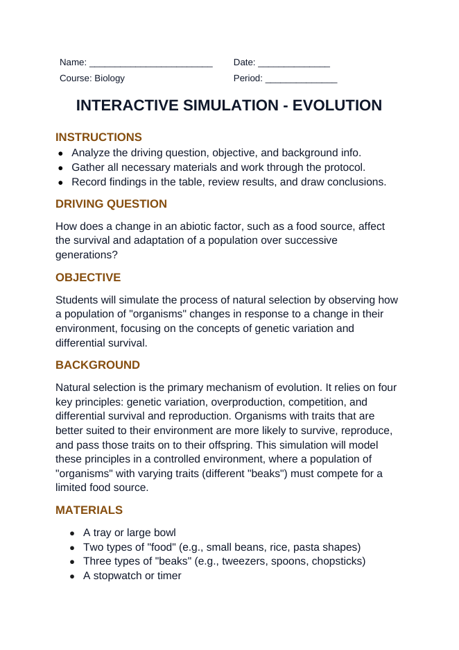 Evolution Interactive Simulation sample page