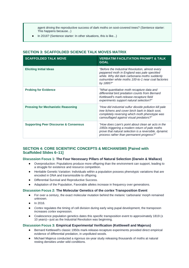 Evolution Scaffolded Phenomena-Based Lesson: Peppered Moth Natural Selection Teacher Discussion Guide sample page