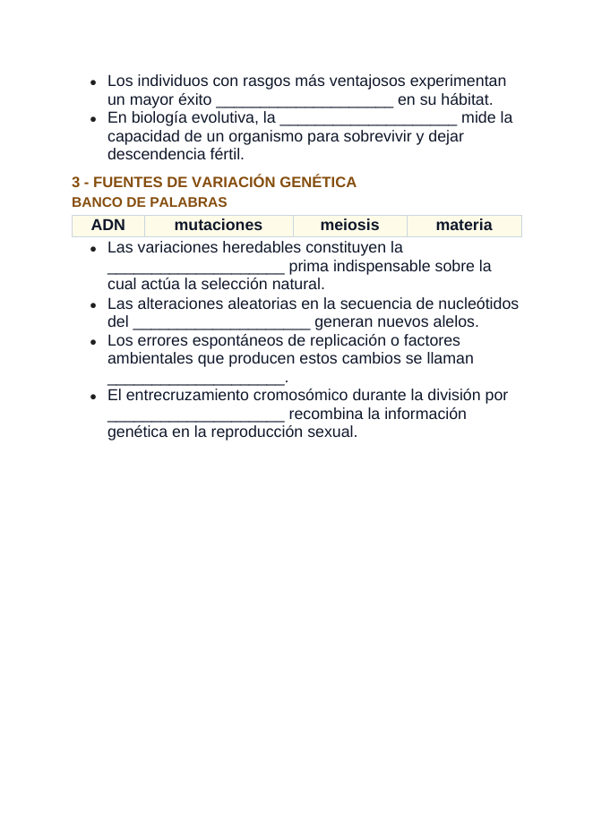 Evolution Spanish Guided Notes sample page