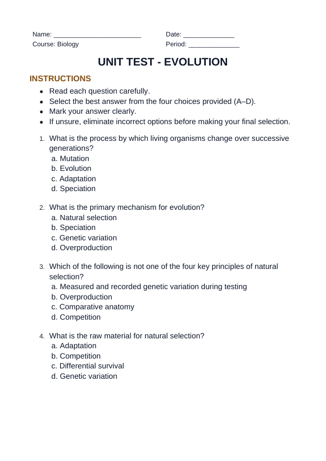 Evolution Unit Test sample page
