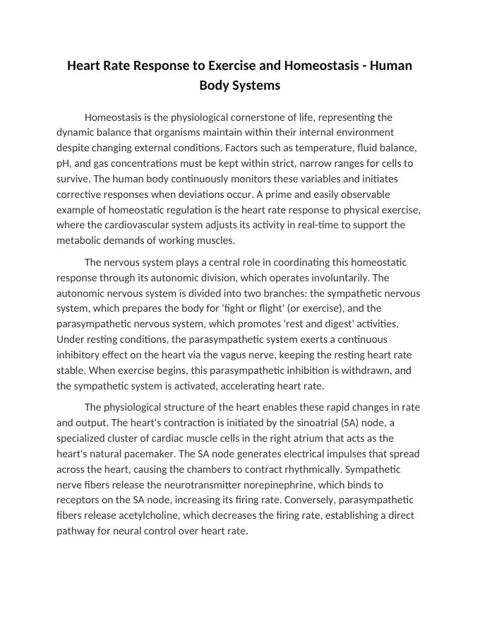Heart Rate Response to Exercise and Homeostasis Reading Worksheet sample page