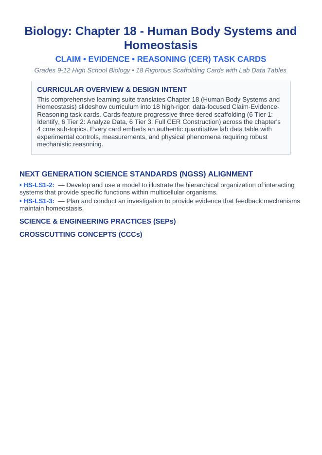 Human Body Systems CER Task Cards sample page