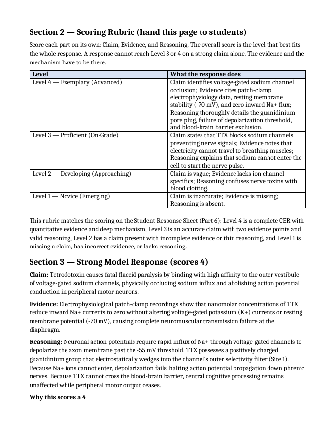 Human Body Systems Model Response & Scoring Guide sample page