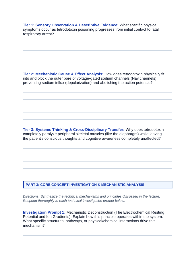 Human Body Systems Phenomena-Based Lesson: Pufferfish Tetrodotoxin Paralysis Student Response Sheet sample page