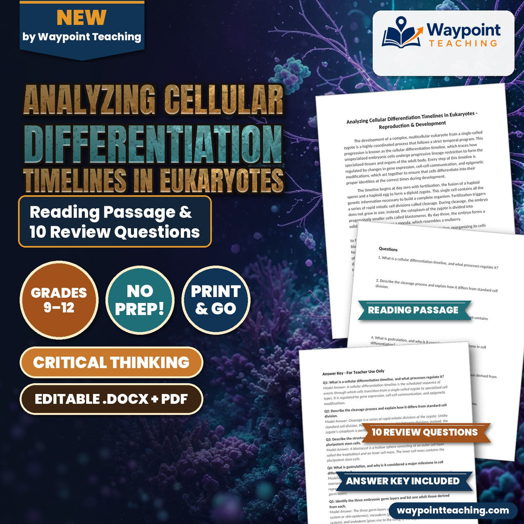 Analyzing Cellular Differentiation Timelines in Eukaryotes Reading Worksheet cover