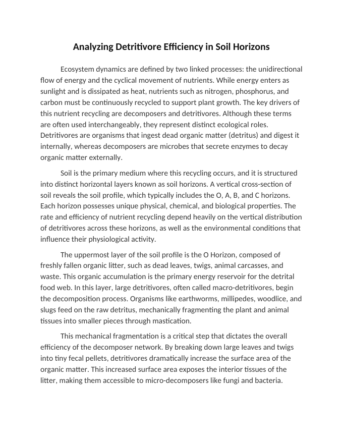 Analyzing Detritivore Efficiency in Soil Horizons Reading Worksheet sample page