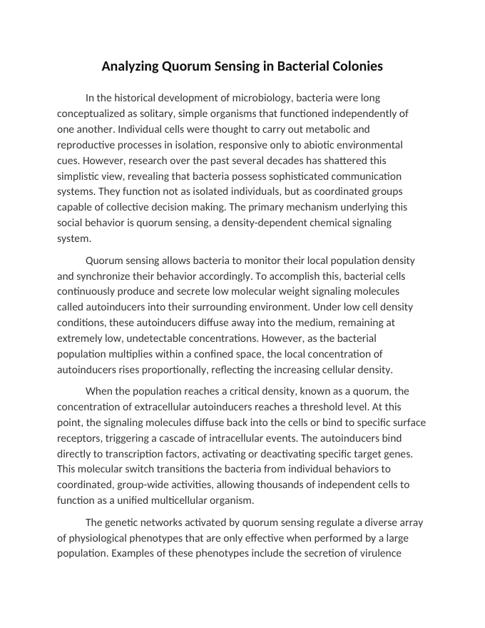 Analyzing Quorum Sensing in Bacterial Colonies Reading Worksheet sample page