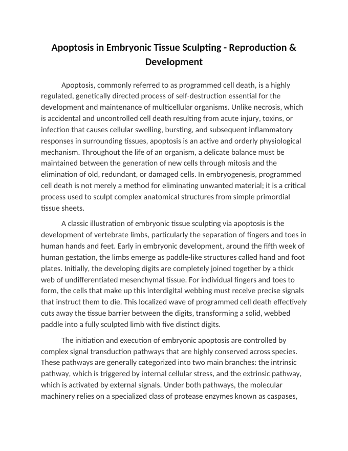Apoptosis in Embryonic Tissue Sculpting Reading Worksheet sample page