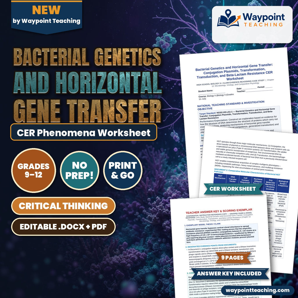 Bacterial Genetics and Horizontal Gene Transfer: Conjugation Plasmids, Transformation, Transduction, and Beta-Lactam Resistance CER Phenomena Worksheet cover