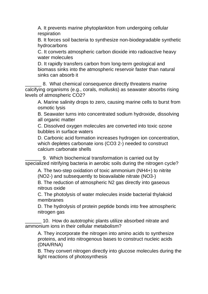 Biogeochemical Cycles Lesson Quiz sample page