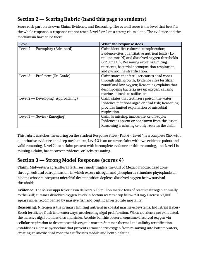 Biogeochemical Cycles Model Response & Scoring Guide sample page