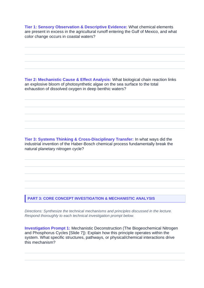 Biogeochemical Cycles Phenomena-Based Lesson: The Suffocating Sea: The 7,000-Square-Mile Gulf of Mexico Dead Zone Student Response Sheet sample page