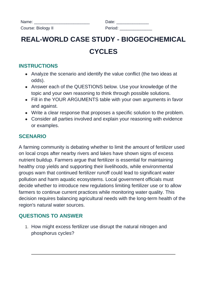 Biogeochemical Cycles Real-World Case Study sample page