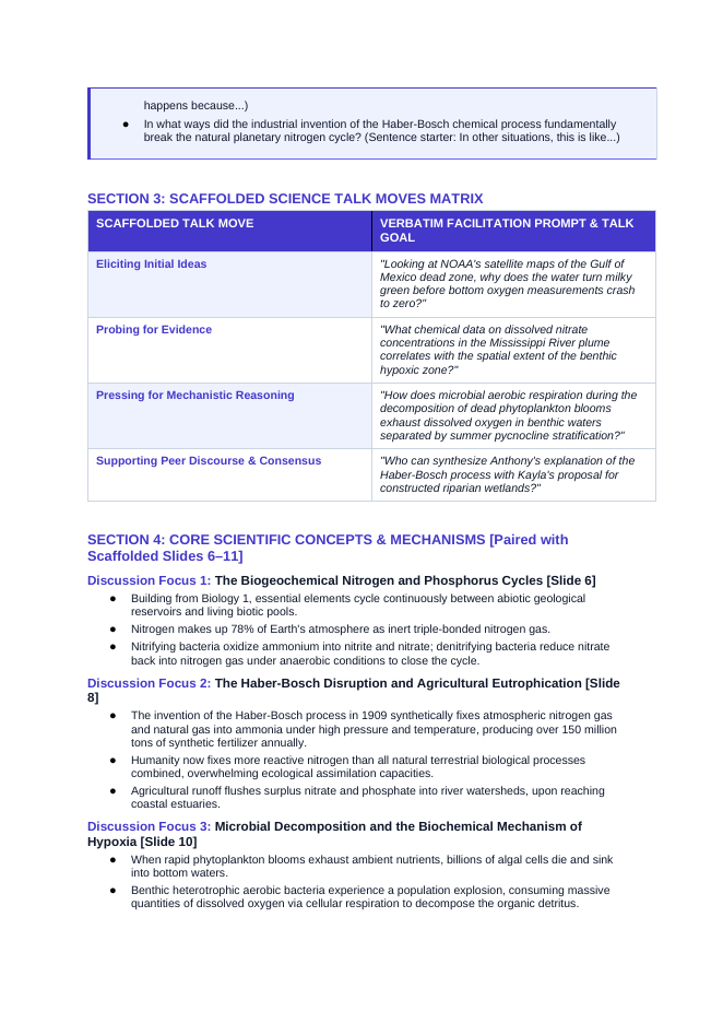 Biogeochemical Cycles Scaffolded Phenomena-Based Lesson: The Suffocating Sea: The 7,000-Square-Mile Gulf of Mexico Dead Zone Teacher Discussion Guide sample page