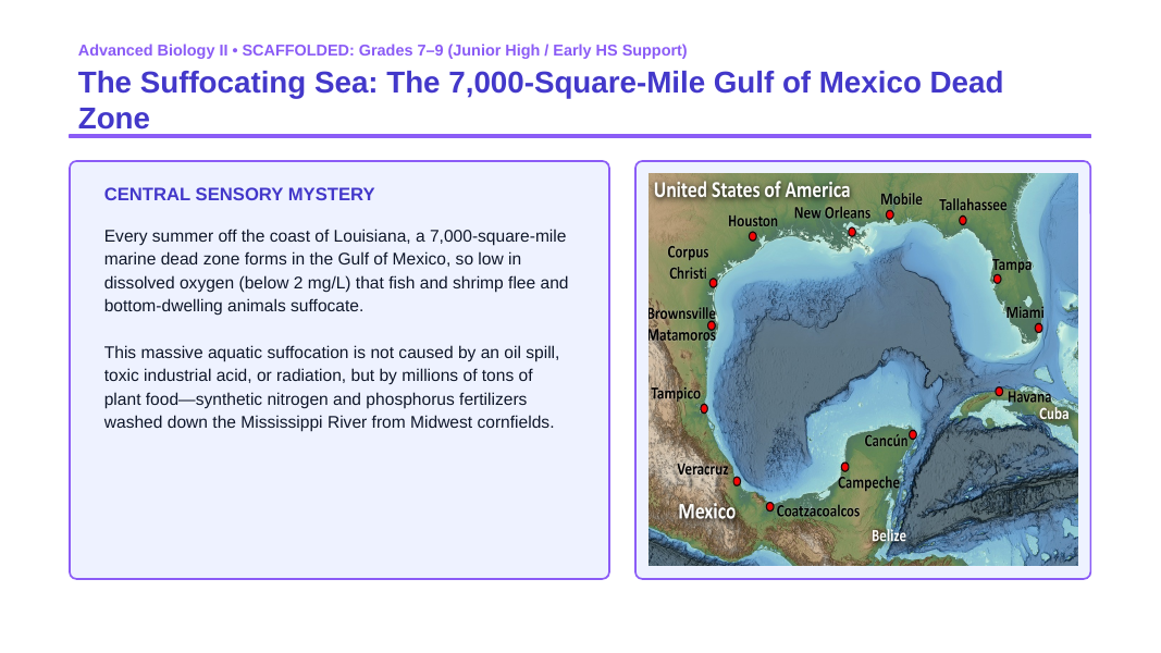 Biogeochemical Cycles Scaffolded Phenomena-Based Lesson: The Suffocating Sea: The 7,000-Square-Mile Gulf of Mexico Dead Zone Presentation sample page