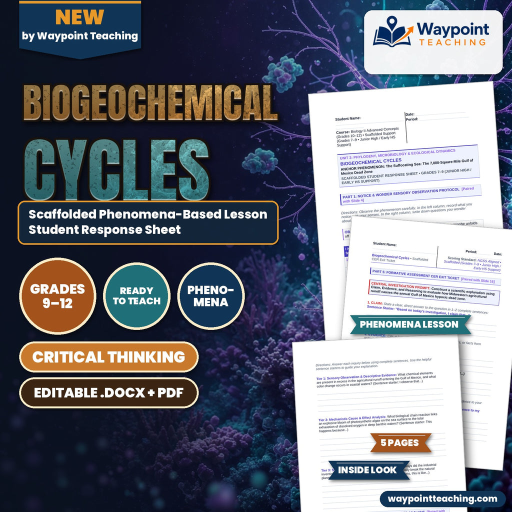 Biogeochemical Cycles Scaffolded Phenomena-Based Lesson: The Suffocating Sea: The 7,000-Square-Mile Gulf of Mexico Dead Zone Student Response Sheet cover