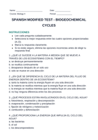 Biogeochemical Cycles Spanish Unit Test sample page