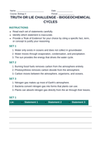 Biogeochemical Cycles Truth or Lie Challenge sample page
