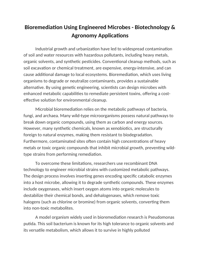 Bioremediation Using Engineered Microbes Reading Worksheet sample page