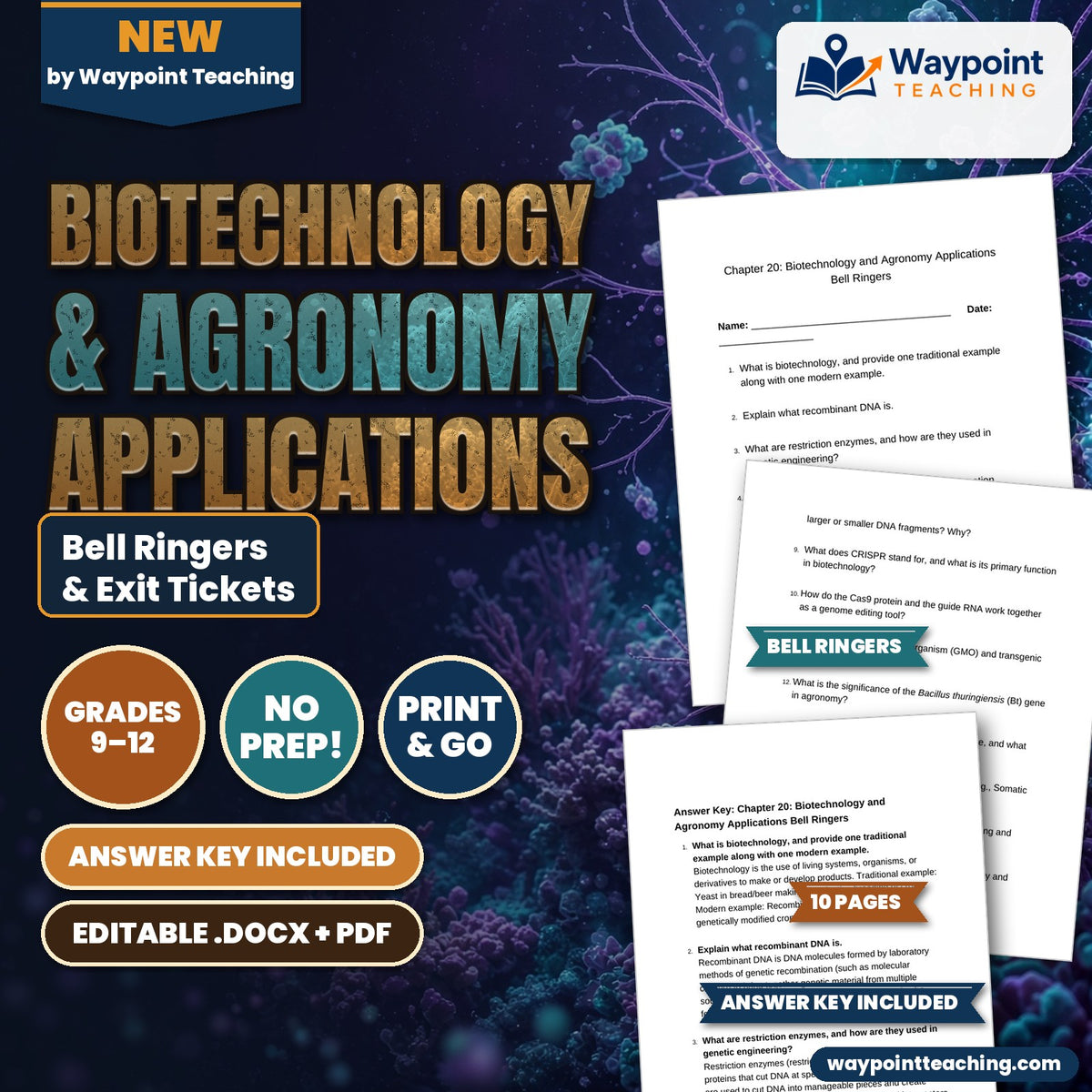 Biotechnology & Agronomy Applications Bell Ringers & Exit Tickets cover
