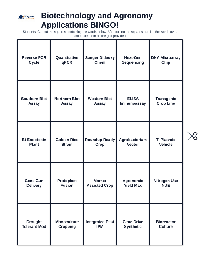 Biotechnology & Agronomy Applications BINGO Review Game sample page