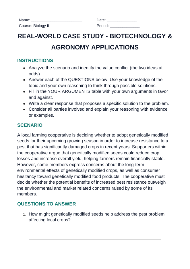 Biotechnology & Agronomy Applications Real-World Case Study sample page