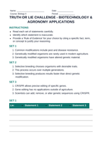 Biotechnology & Agronomy Applications Truth or Lie Challenge sample page