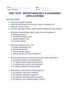 Biotechnology & Agronomy Applications Unit Test sample page