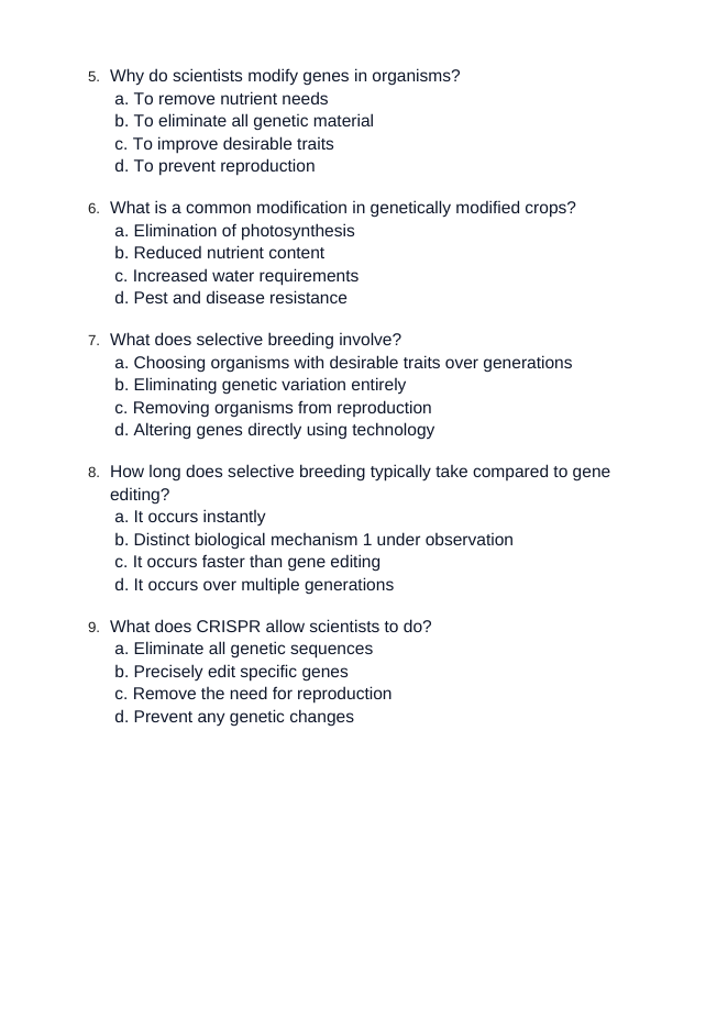 Biotechnology & Agronomy Applications Unit Test sample page
