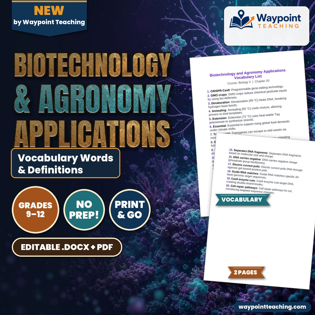 Biotechnology & Agronomy Applications Vocabulary Words & Definitions cover