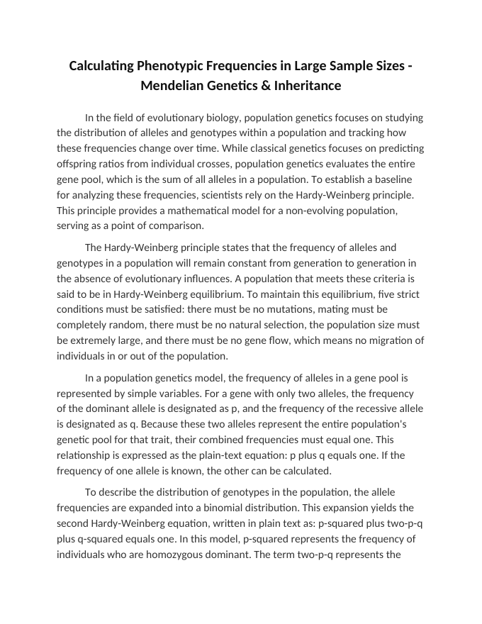 Calculating Phenotypic Frequencies in Large Sample Sizes Reading Worksheet sample page