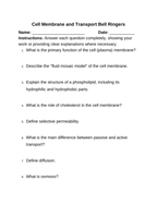 Cell Membrane & Transport Bell Ringers & Exit Tickets sample page