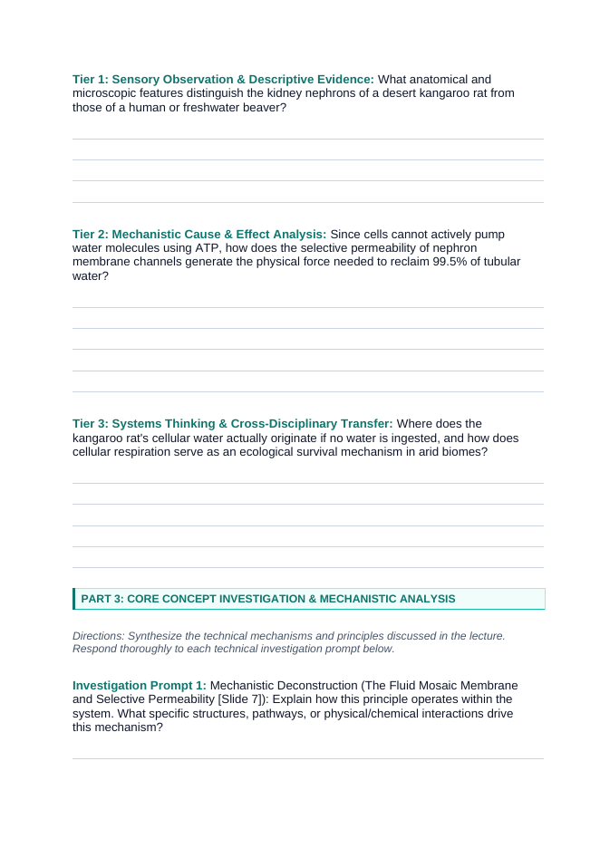 Cell Membrane & Transport Phenomena-Based Lesson: The Animal That Never Drinks: Kangaroo Rat Hyper-Concentrated Urine Student Response Sheet sample page