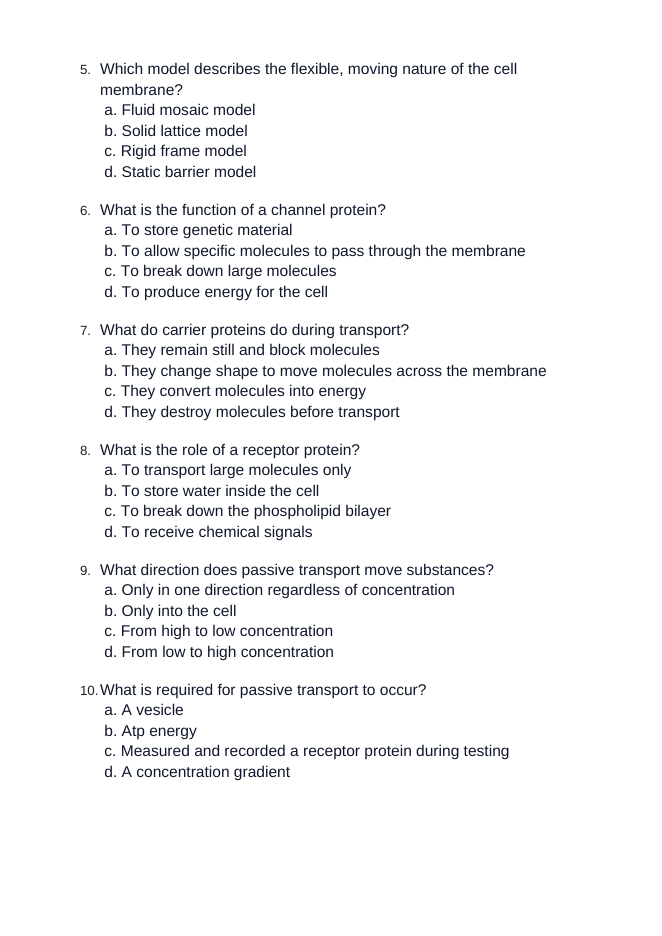 Cell Membrane & Transport Unit Test sample page