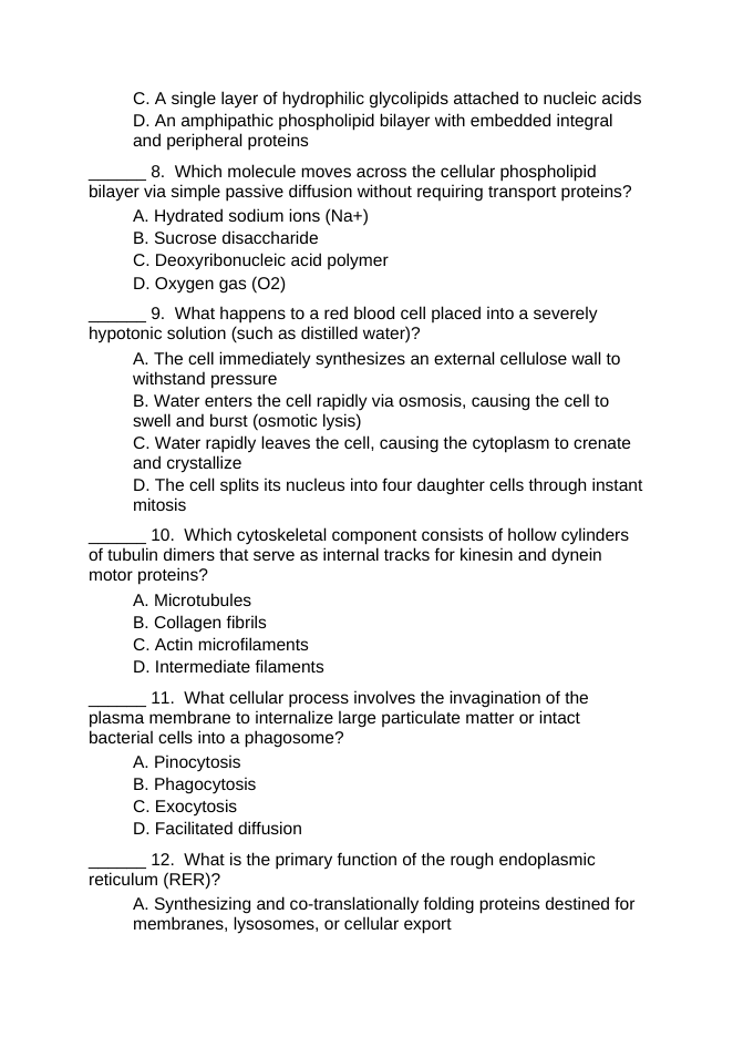 Cellular Anatomy & Physiology Lesson Quiz sample page