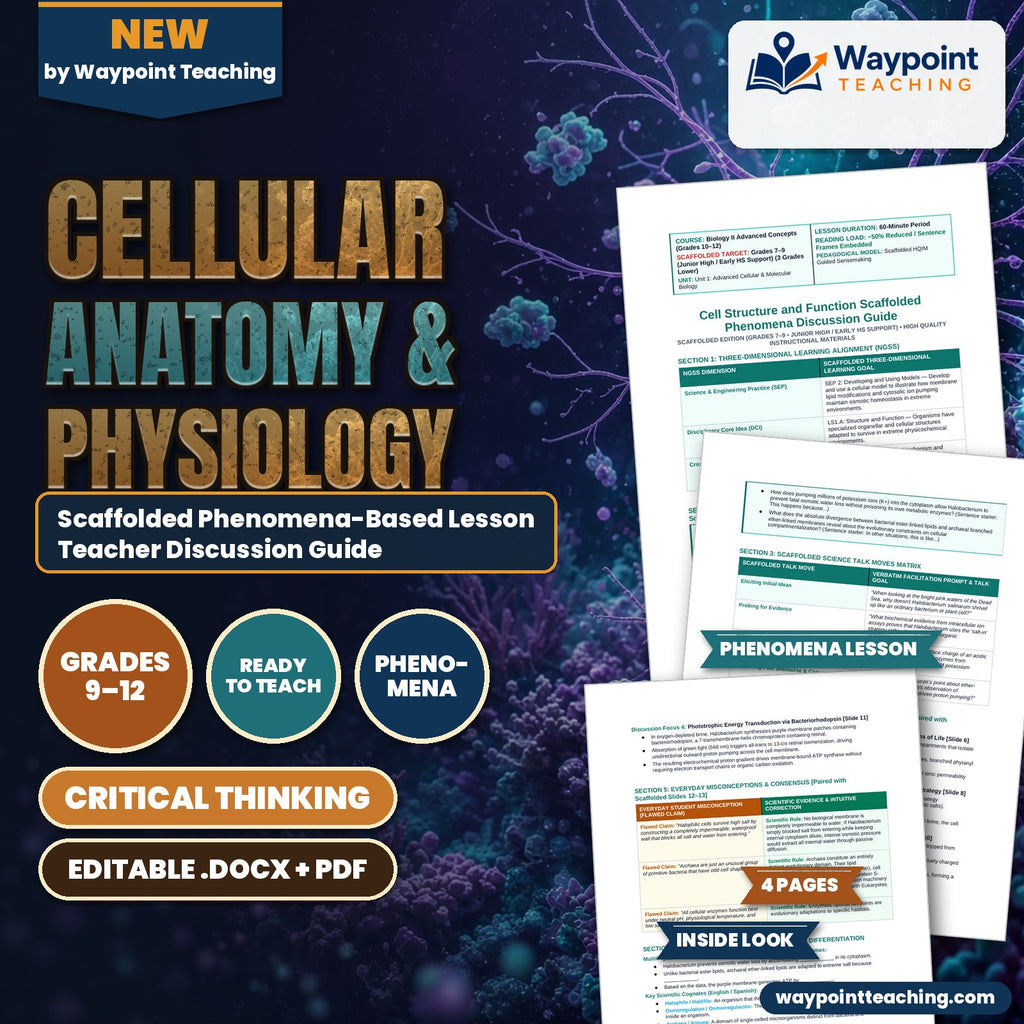 Cellular Anatomy & Physiology Scaffolded Phenomena-Based Lesson: Life in Liquid Salt: The Hypersaline Survival of Halobacterium salinarum Teacher Discussion Guide cover