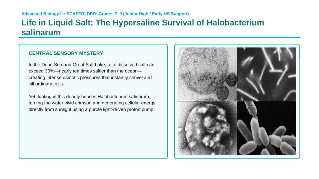 Cellular Anatomy & Physiology Scaffolded Phenomena-Based Lesson: Life in Liquid Salt: The Hypersaline Survival of Halobacterium salinarum Presentation sample page