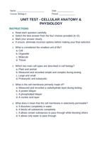 Cellular Anatomy & Physiology Unit Test sample page