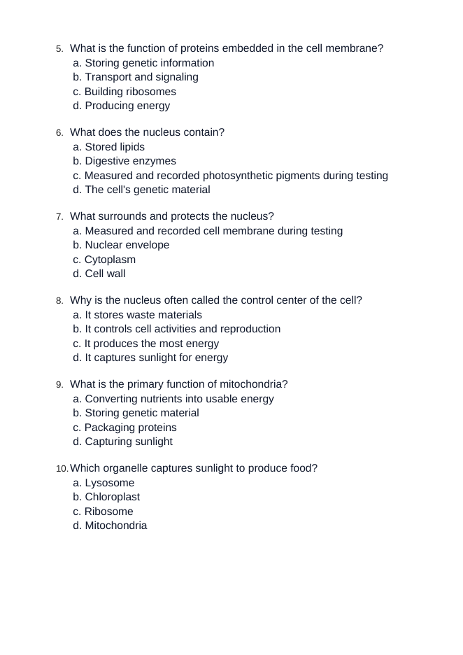 Cellular Anatomy & Physiology Unit Test sample page